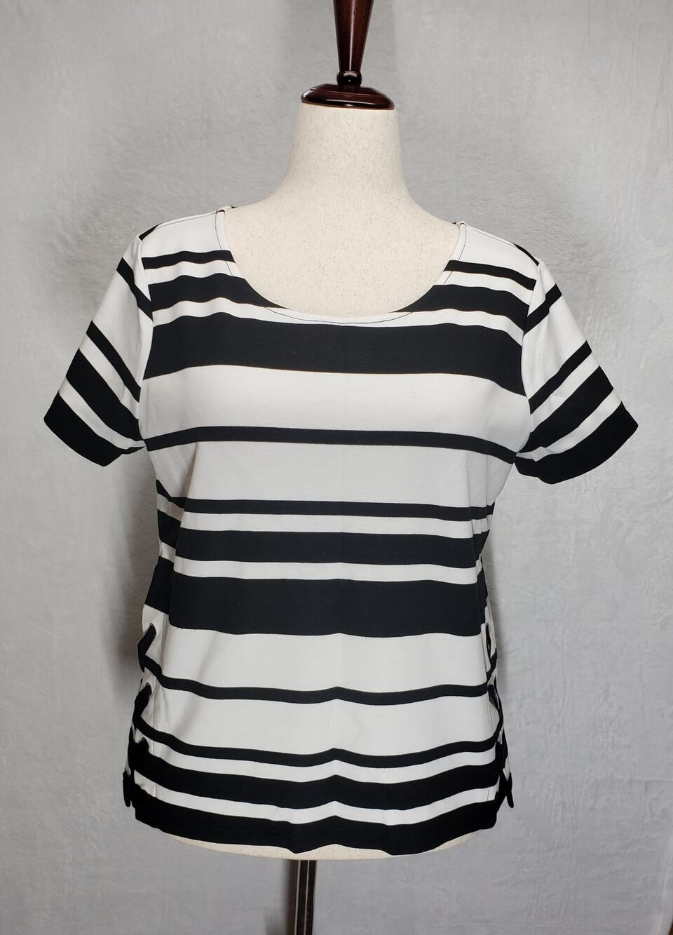 WHBM Striped Lace Up Side Panel Knit Blouse Top XL Casual Chic Office Wear